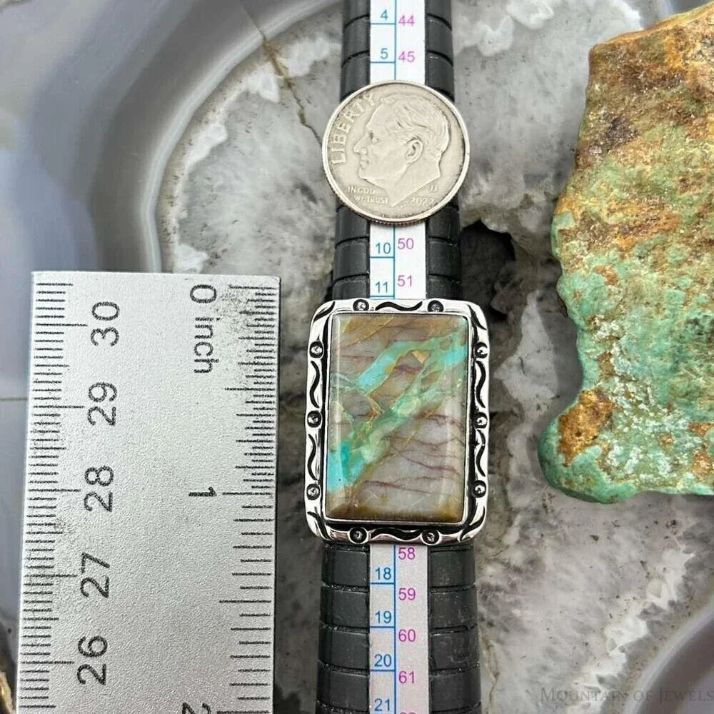 Native American Sterling Rectangle Boulder Ribbon Turquoise Bar Ring Size 7.25